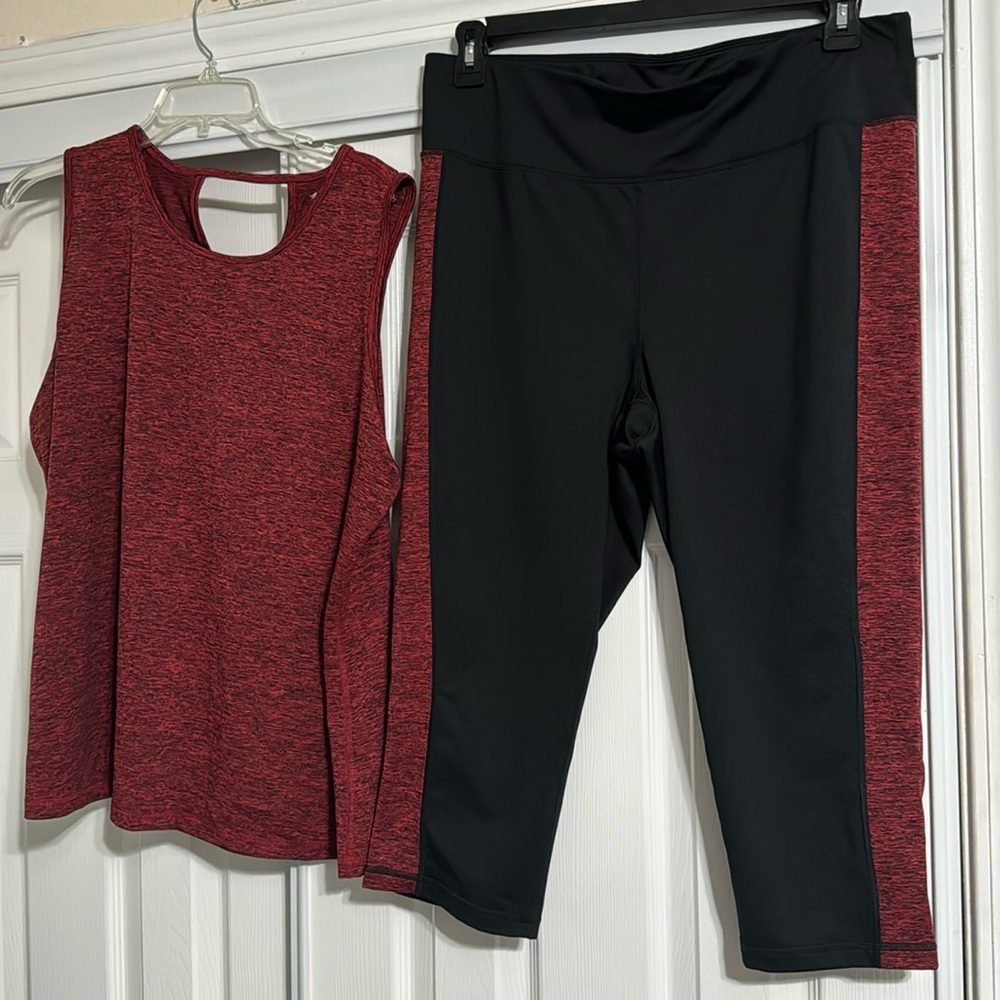 Red and black capris and sleeveless shirt